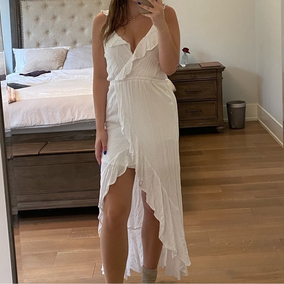 Express Ruffle Wrap Hi-Lo Maxi Dress - Picture 1 of 4